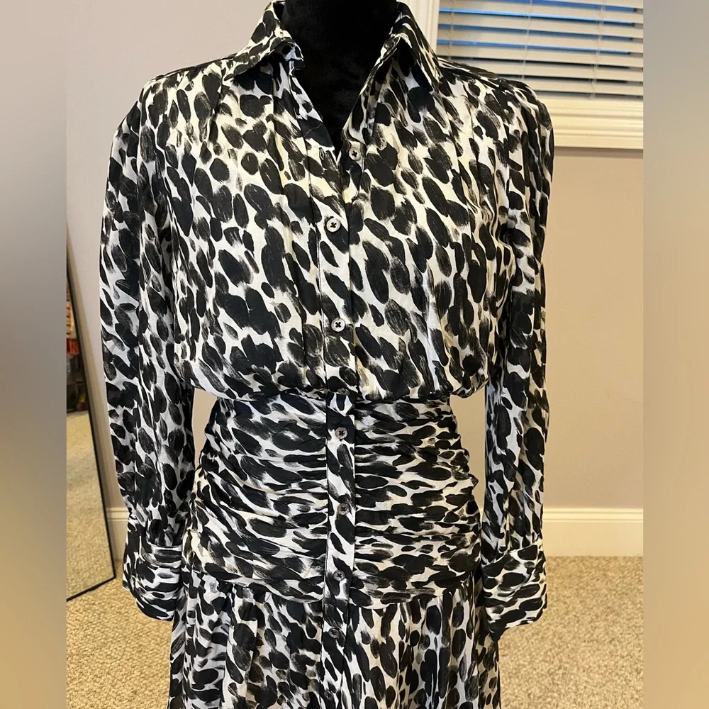 Anthropologie Maeve Black & White Animal Print Shirt Dress- size 2 - Picture 2 of 6